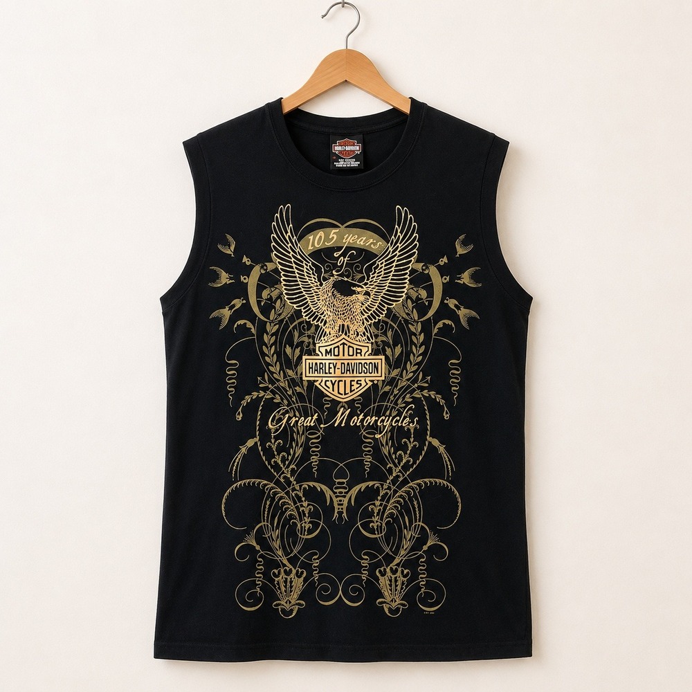 Harley-Davidson Biker Grunge Muscle Tee Women XL 105th Anniversary Gold Tank